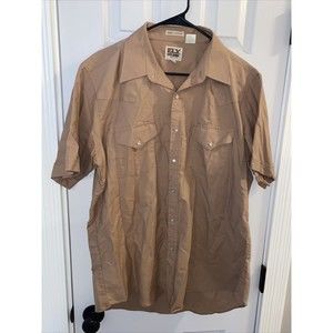Ely Cattleman Pearl Snap Shirt Short Sleeve Brown Size 17 Wrinkle Resistant
